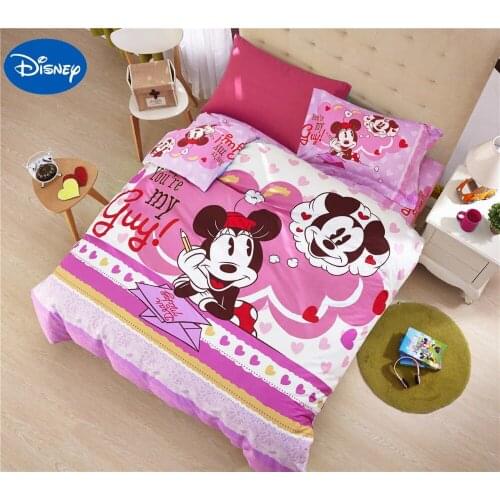 Mickey Minnie Mouse Comforters Set Cotton Bedclothes Cartoon Disney Bedding Textile Girls Baby Home Decor Twin Queen Size Pink
