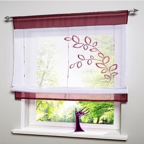 Short Embroidered Kitchen Curtains For Living room Bedroom Curtains Height Liftable Window Screening Voile Drapes