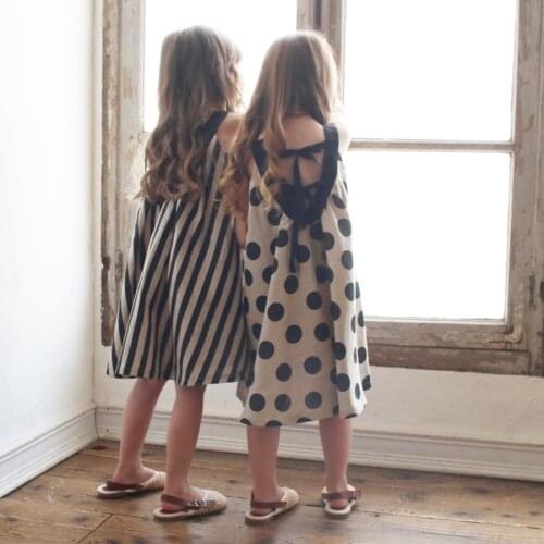 Summer Sisters Dress Girls Suspender Korean Sweet Casual Dress V-neck Cotton Linen Backless Beach Dress