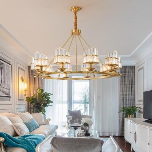 Modern Copper Chandelier Wrought LED Chandeliers Lighting Fixtures LED Hanging Lamp With Glass Shade For Living Room