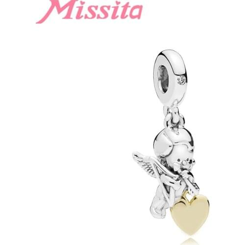 MISSITA 2019 New Fashion Cupid Gold Heart Pendant fit Brand Charms Bracelet DIY Jewelry Women Silver Color Jewelry Accessories