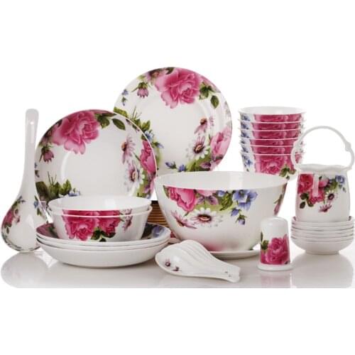 30pcs set, floral bone china dinnerware, beauty ceramic dinner bowl set, dinner plate food container, food storage container