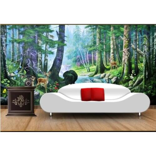 Custom mural 3d photo wallpaper Forest animal landscape oil painting home interior living room wallpaper for walls 3 d in rolls