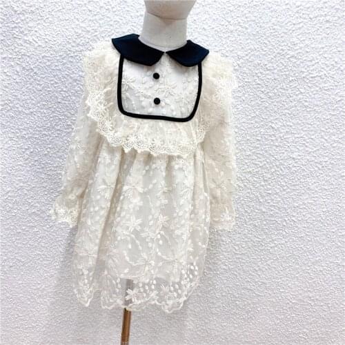 New Arrival 2021 Girls Summer Peter Pan Collar Lace Dress Toddler Kids Flower Party Clothing Summer Baby Girl Evening Dress