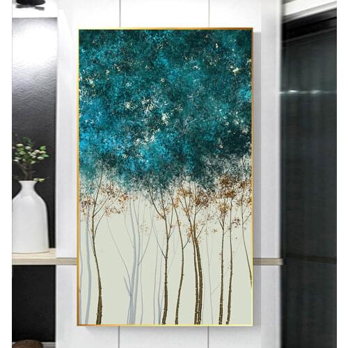 DDHH Large Size Lucky Tree Blue And Golden Yellow Canvas Art Wall Nordic Style Poster Art Prints For Living Room Home Decor