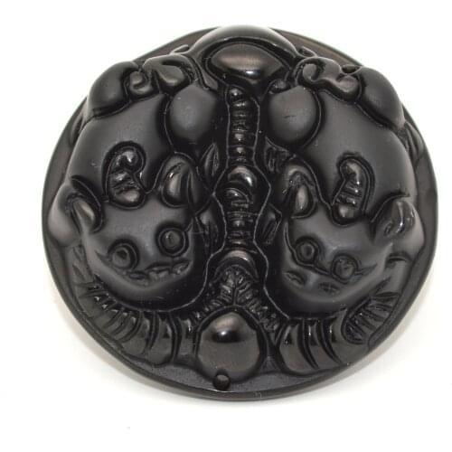 Chinese Tradition Style Natural Black Obsidian Carved Double Pixiu Unisex Pendants Fit Fashion Necklace Jewelry Making 5pc /lot