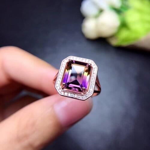 Simple princess square Natural amethyst lady ring, 925 silver, novel craftsmanship, beautiful colors