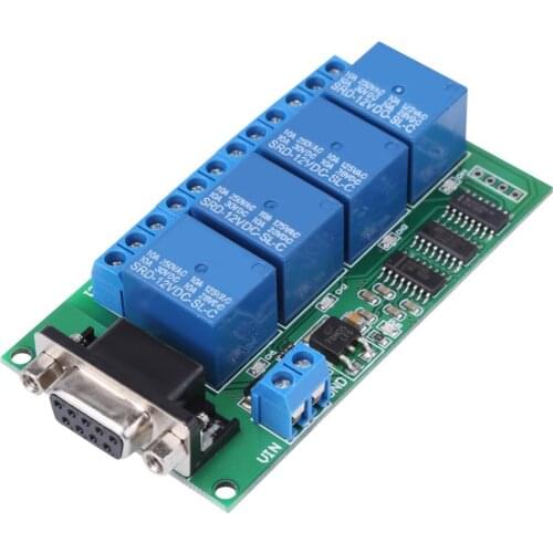 RS232 Relay 12V 4Ch DB9 RS232 Relay Board Remote Control UART Serial Port Switch for Car Motor