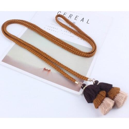 Fashion women belts rope for dresses tassel Braided waistband belt Twist weaving knot decorated belt brown black cotton string