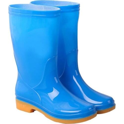 PVC High Tube Waterproof Rain Boots Winter Warm Fashion Rubber Shoes New Non-slip Womens Rainboots Garden Kitchen Work Boots