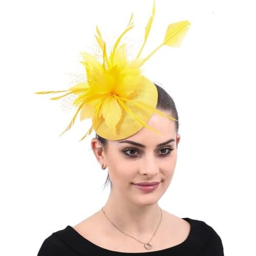Yellow Cocktail Fascinators For Women Straw Fedora Weddings Pillbox HaT Vintage red Ladies Church Dress Sinamay Derby Party Hats