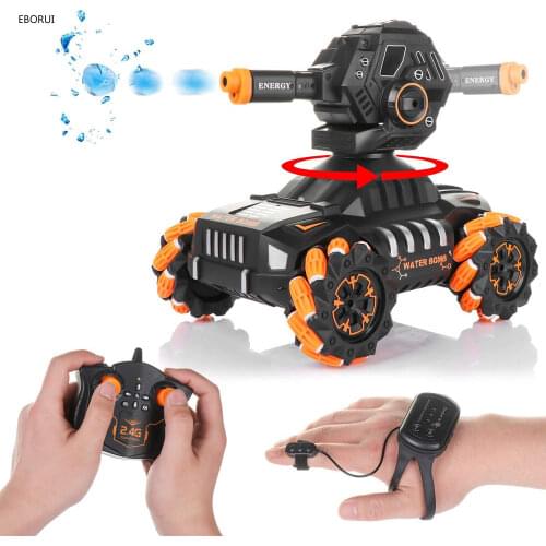 EBORUI 019 RC Tank Car 2.4Gz Remote Control Water Boom Armored Stunt Tank Toy 180 Rotating Turret & 360 Rotating Vehicle Toy