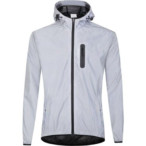 Waterproof Reflective Hooded Jacket Cycling Running Jogging Walking Night Safety Jacket Men Women Hood Wind Coat