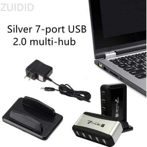 High Speed Portable Computer PC Phone USB 2.0 7 Port US/EU Plug 480 Mbps Vertical Charging HUB Power Adapter