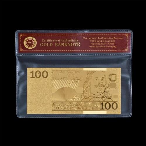 WR Wholesale Items Netherlands 100 Gulden Gold Foil Banknotes with Coa Frame Fake Money Bills New Year Gift for Him