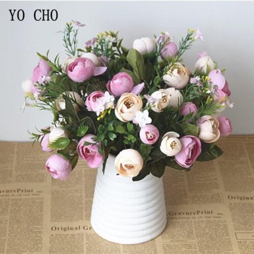 YO CHO Bridesmaid Wedding Bouquet Bridal Camellia Bouquet 10 Heads Artificial Silk Rose DIY Flowers Arrangement Home Party Decor