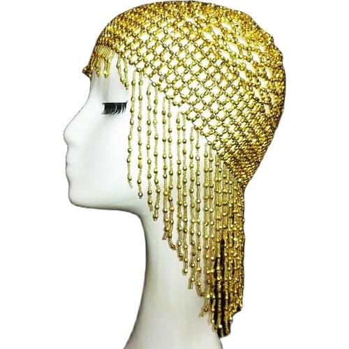 Sparkly Diamonds Beaded Tassel Women Cap Luxury Jazz Dance Accessory Decoration Nightclub DJ Singer Glistening Crystal Hat