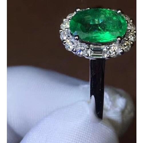 Cute 0.85Ct Natural Columbia Emerald Rings For Women Genuine 5*7mm Green gemstone Rings S925 Silver Hot Sale Fine jewelry