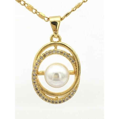 Ladys 5 colors new design white/black/purple/grey/pink 14mm natural freshwater pearls 18kgp inlay zircon pendant with chain 05