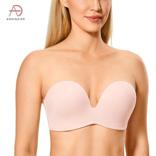 Womens Seamless Slightly Padded Lift Support Invisible Plunge Strapless Bra