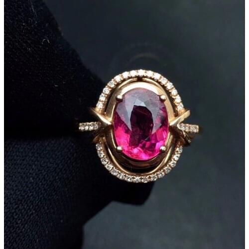 Rubilite Tourmaline Ring 2.7ct Pure 18 K Gold Jewel Natural Rubi Tourmaline Gemstones Diamonds Female Rings for Women Fine Ring