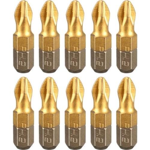 10Pcs/Lot 25mm CR-V Pozidrive Bits Hex Shanked Anti Slip Screwdriver Bits Magnetic Single Head PH2
