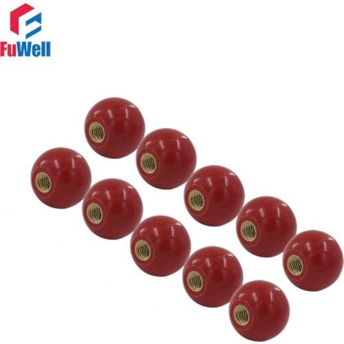 10pcs M6 x 20mm Ball Knob Copper Insert Machine Tool Replacement 6mm Thread 20mm Ball Diameter Bakelite Red Ball Lever Knob
