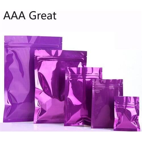 100Pcs/Lot Aluminum Foil Bag Mylar Bags Food Storage Pouches Food Savers Retail Packaging Tool Purple Zip Lock Round Corner Bags