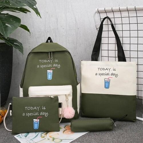 2020 4Pcs/set Canvas School Bags For Teenager Girls Cute School Travel Laptop Backpacks Women Book Bags Students Back Pack