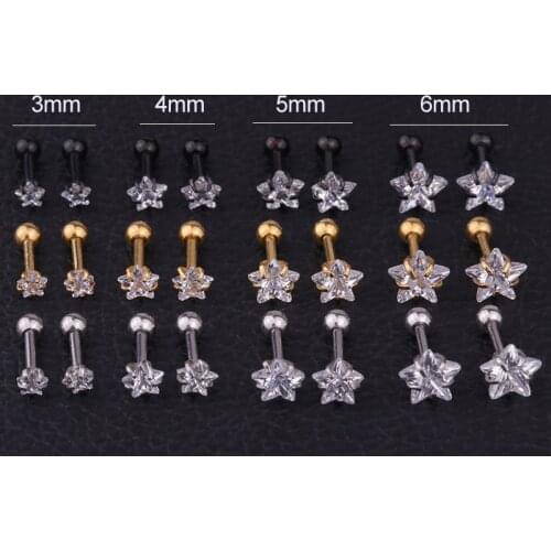 316L Surgical Steel 16G Star Crystal Zircon Helix Cartilage Earrings Tragus Piercing Jewelry