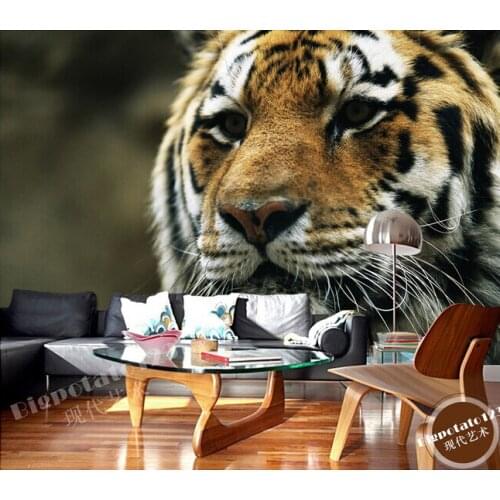 The custom 3D murals,stare at the distance of the tiger , living room sofa TV wall bedroom background wall paper