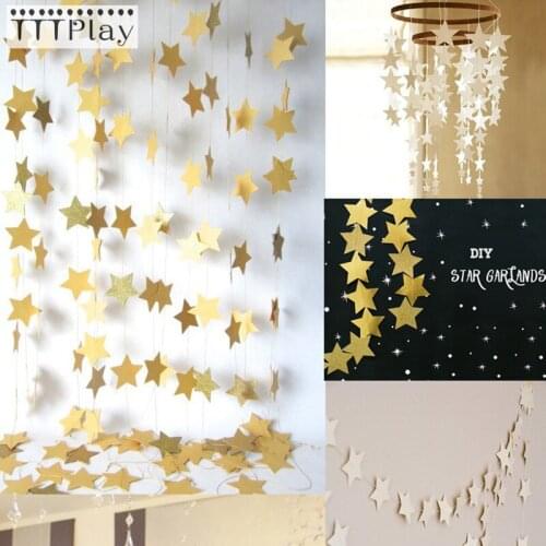4M Gold Silver Star Banners Baby Shower Paper Garlands Wedding Screen Birthday Party Decoration Supplies Girl Bedroom Decoration