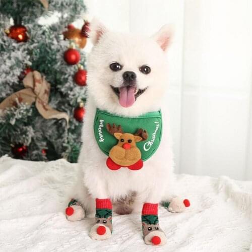 4Pcs Christmas Dog Cat Pet Puppy Socks Santa Claus Elk Pattern Anti-scratch Good Elasticity Pet Dogs Cats Short Socks Supplies