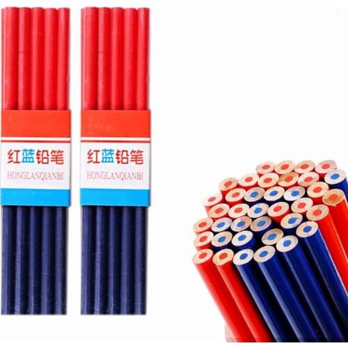 5pc Double Head Red Blue Carpenter Pencils Round Wooden Colored Carpenters Mark Pen for DIY Builders Joiners Tool Stationery