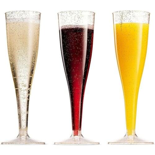5PCS Champagne Flutes Plastic Disposable Party Wine Dine Cups Toast Prosecco Flutes Glasses 175ml Flute Glass