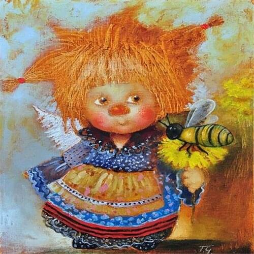 Angel Bee Flower DIY Embroidery 11CT Cross Stitch Kits Craft Needlework Set Cotton Thread Printed Canvas Home Sale