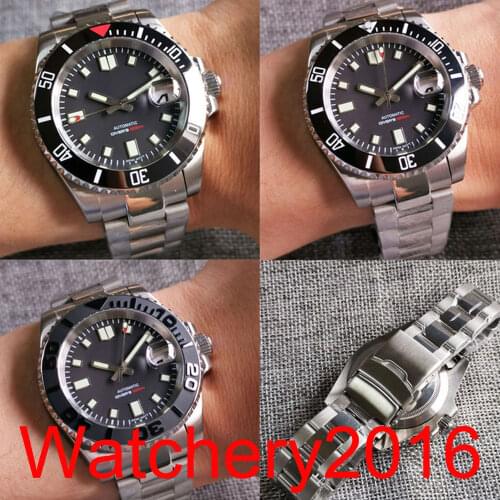 BLIGER 40mm Luminous Dial Steel Mechanical Men Watch 24 Jewels NH35A Movement Sapphire Glass Middle Polished Strap