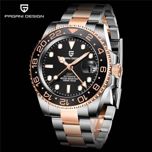 PAGANI DESIGN Mens Mechanical Watch Sapphire Glass Stainless Steel Mens Automatic Watch GMT Waterproof Mens Business Watch