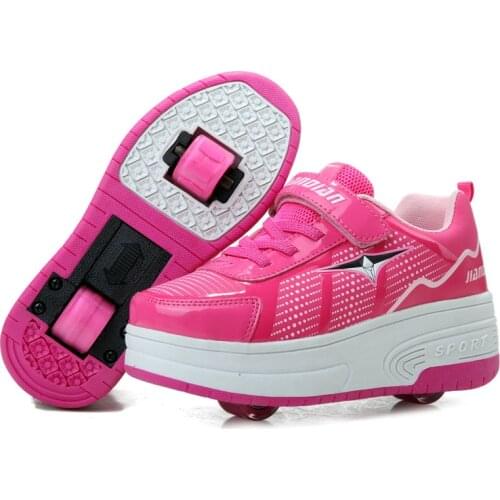 Kids roller skate shoes for boy girl children tennis sneakers with on double wheels kids boys girls rollers skating pink shoes
