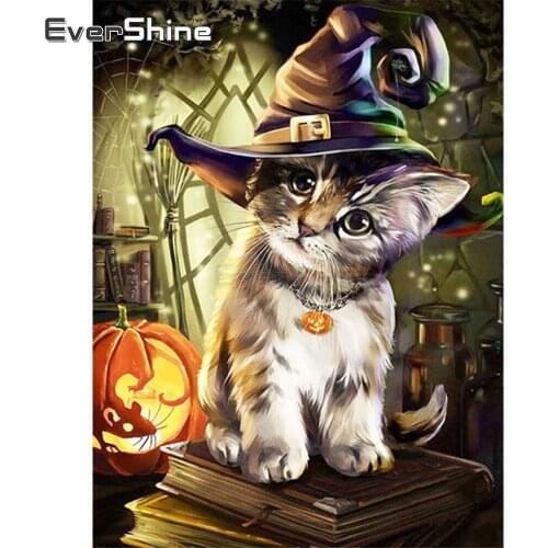 EverShine 5D DIY Diamond Painting Full Square Cat Picture Rhinestones Diamond Embroidery Halloween Cross Stitch Holiday Gift