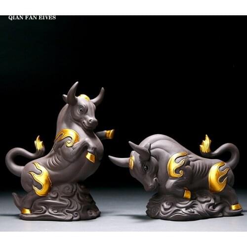 Handmade ceramic lucky cow decoration model Home decoration accessories Office decorations Chinese auspicious bull statue