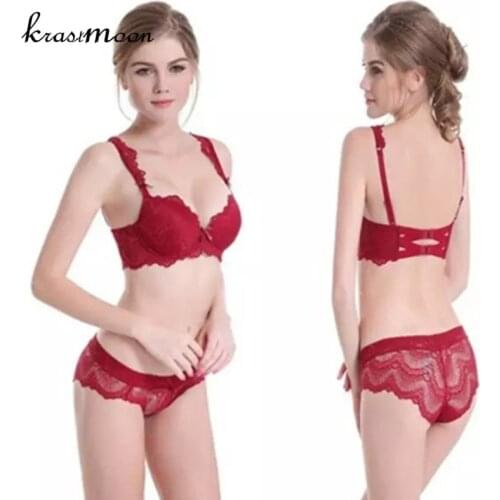 Krastmoon Sexy Lace 3/4 Cup Bra Sets For Women Underwire Cross Closure Underwear Lingerie Set Push Up Bra Brief Set L002