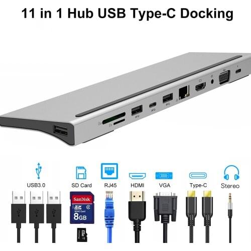 USB C Hub 3.1 Type-C Hub to VGA Adapter 4K HDMI Thunderbolt 3 USB 3.0 RJ45 TF SD Reader Slot PD For MacBook Pro 2020 Air M1