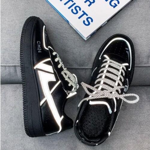 Mens Skateboard Night Reflective Casual Sneaker Man Fashion Canvas Sneaker Air Force Series Rebound Lightweight Genuine Leather