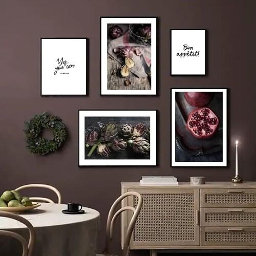Kitchen Art Yes You Can Coffee Posters Bon Appetit Print Black White Wall Art Fruit Canvas Painting Pictures for Dining Hall