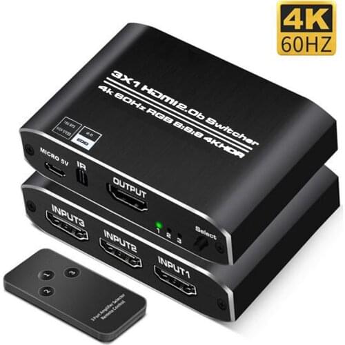 KuWFi 4K 60Hz HD-MI 2.0 Switch 3 Port HD-MI Switch 2.0 3x1 HD-MI Switch HDR 3D HD-MI Switcher 4K 60Hz For PS3 PS4 Pro Apple TV