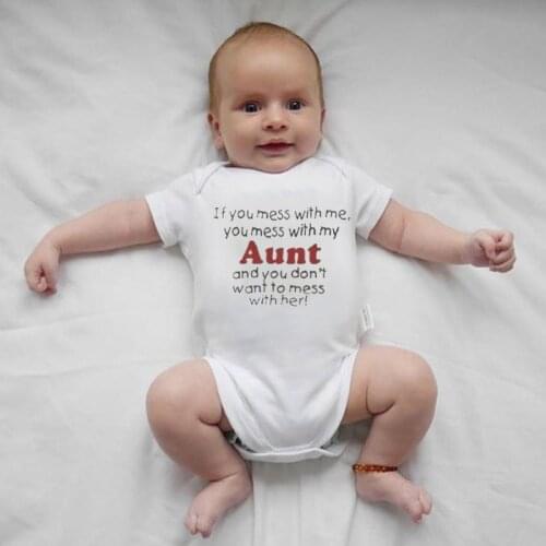 Summer White Letters Newborn Baby Boy Girl Jumpsuit Bodysuit Aunt Print Short Sleeve Cotton Clothes Outfits 0-18M