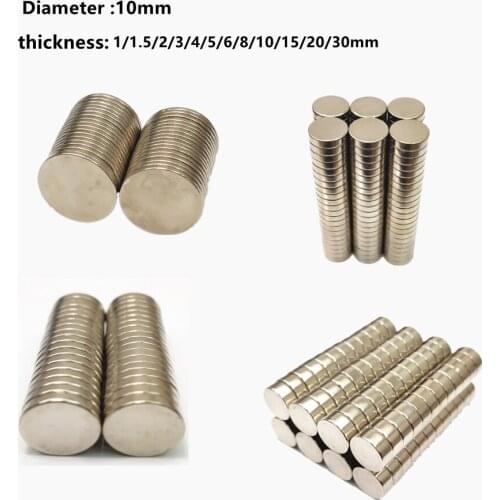 10pcs 10mm Diameter Round Neodymium Magnets 1/1.5/2/3/4/5/6/8/10/15/20/30mm Thick Rare Earth Strong Crafts Permanent Magnet N35