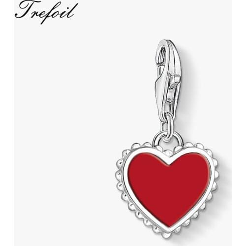 Small Red Heart Charm Pendant,2020 Spring Fashion Jewelry 925 Sterling Silver Romantic Gift For Women Fit Bracelet Necklace Bag