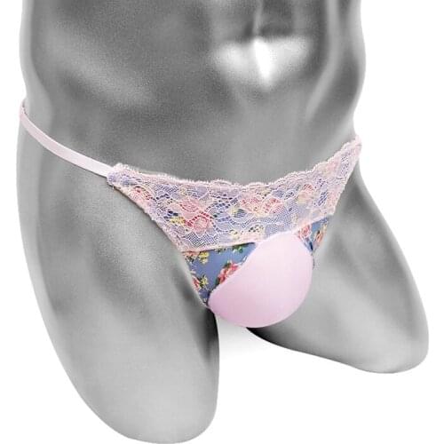 Floral Men Lace Briefs Underwear Penis Bulge Pouch U Convex High Cutting Sissy Lingerie Panties Low Rise Cute Bikini